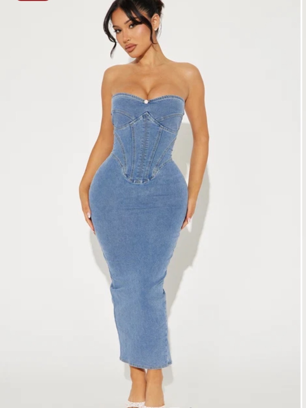 BWT FASHION NOVA CUTIE DENIM STRETCH MAXI DRESS CORSET LARGE